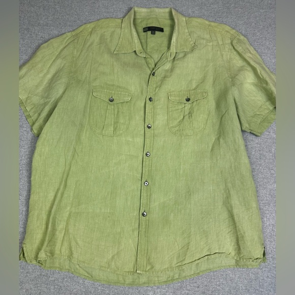 Robert Barakett Shirt Mens 2XL Green Linen Short Sleeve Button Up Casual XXL - Picture 1 of 7